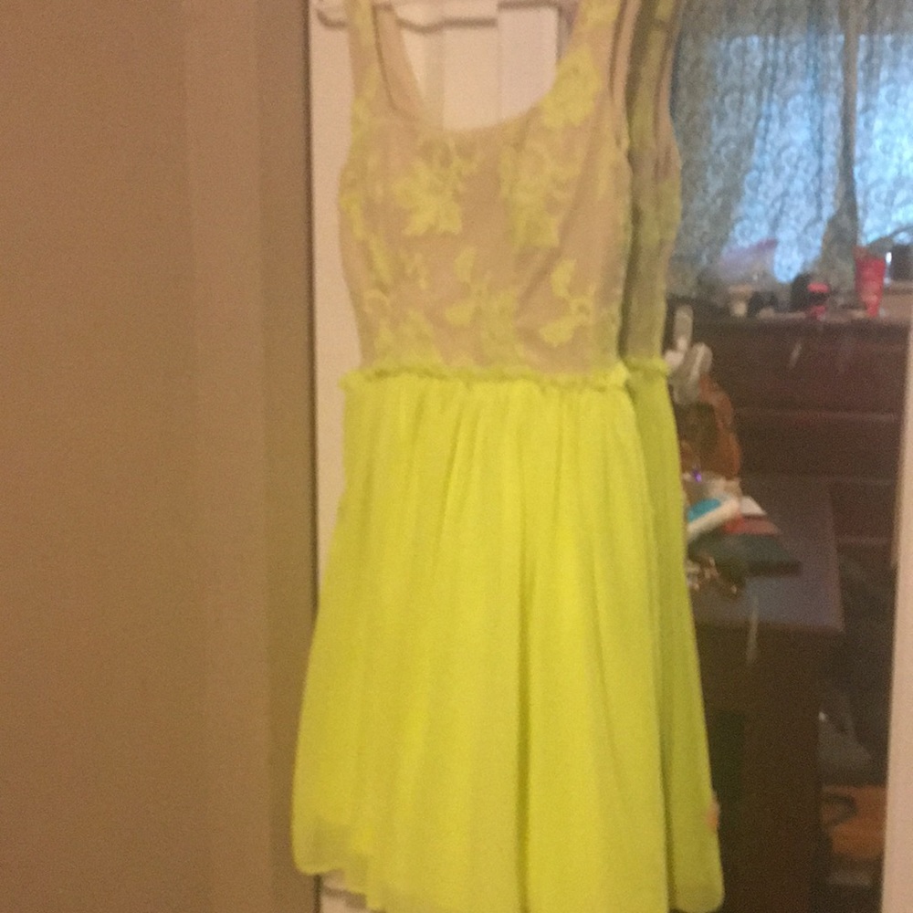 Semi formal neon yellow and beige lace dress!